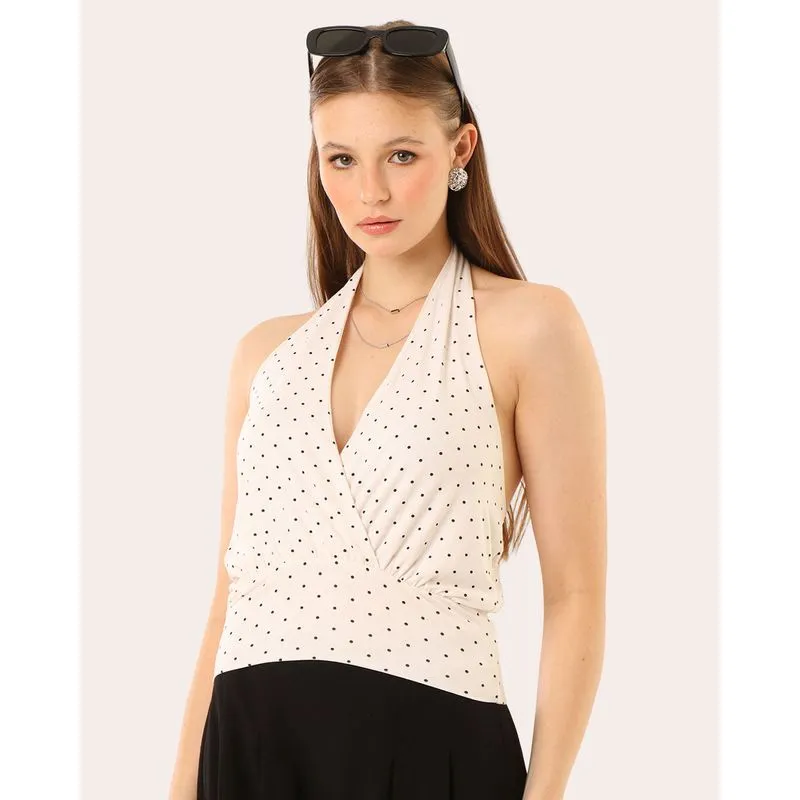 Blusa Feminina Frente Única Estampa Poá Off White PP