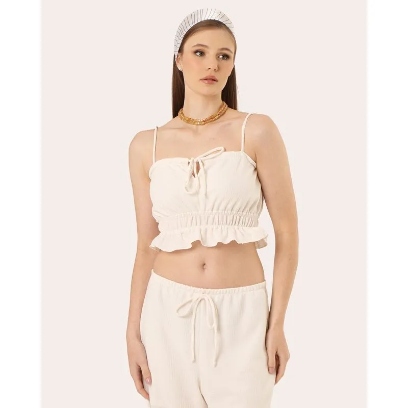 Regata Feminina Cropped Texturizada Alcinha Babado Off White M