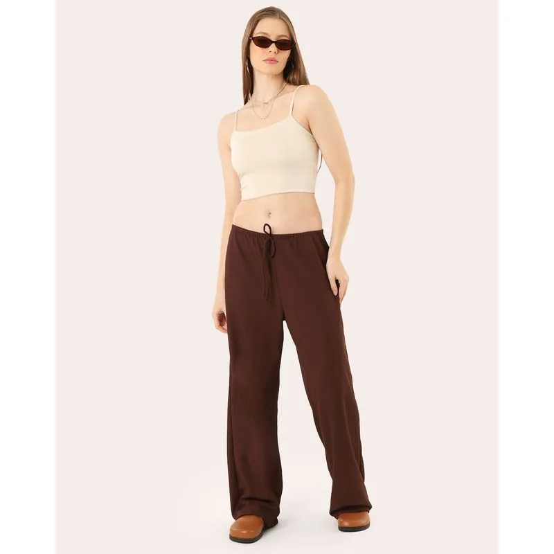 Calça Feminina Reta Texturizada Marrom P