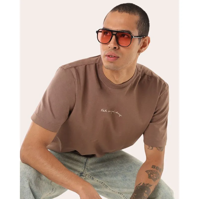 Camiseta Masculina Algodão com Estampa Frente Costas Marrom G1