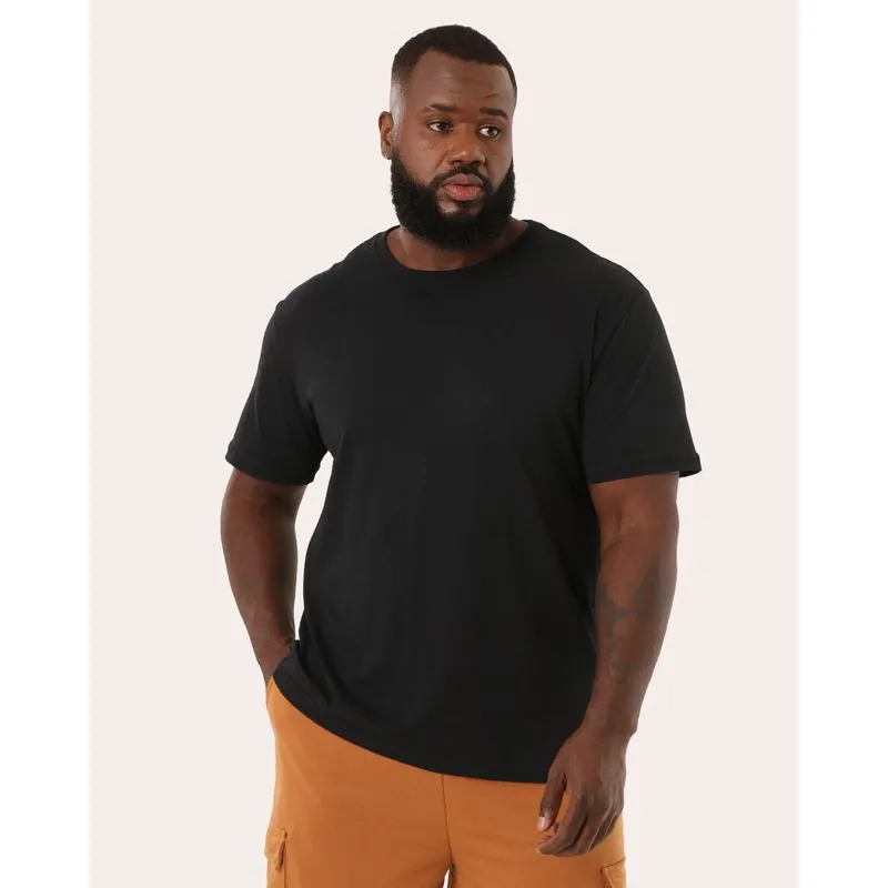 Camiseta Plus Size Masculina Algodão Básica Preta G2