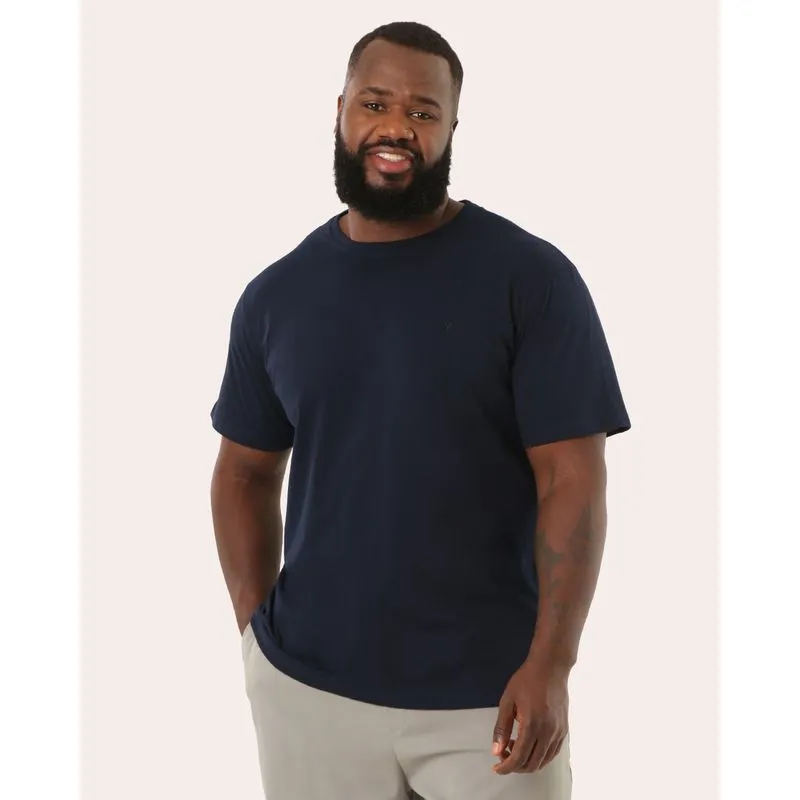 Camiseta Plus Size Masculina Algodão Manga Curta Marinho G2