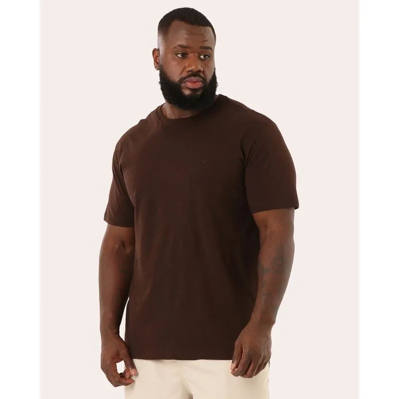 Camiseta Plus Size Masculina Algodão com Bordado Marrom G1