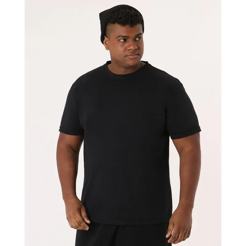 Camiseta Plus Size Masculina Algodão Bordado Preto G2