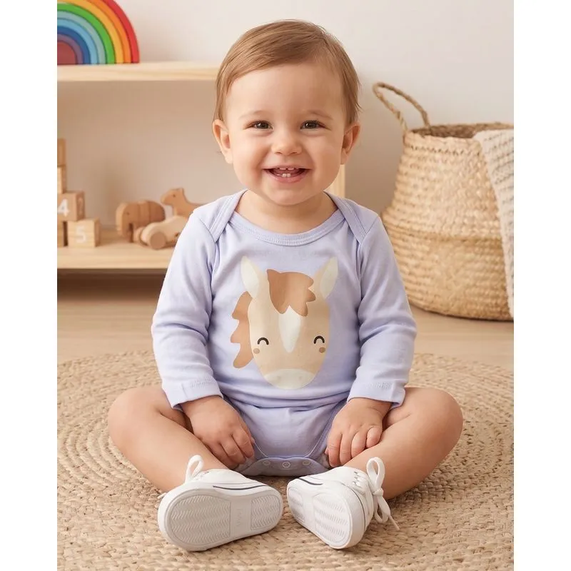Body Bebê Algodão Manga Longa Cavalo Branco G