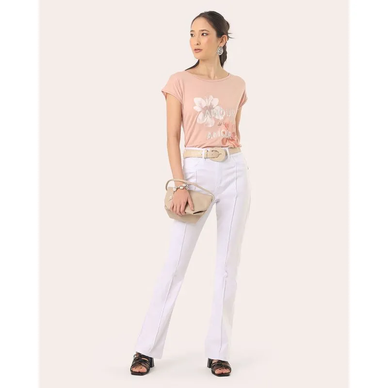 Calça Sarja Feminina Boot Cut com Friso Branca 50