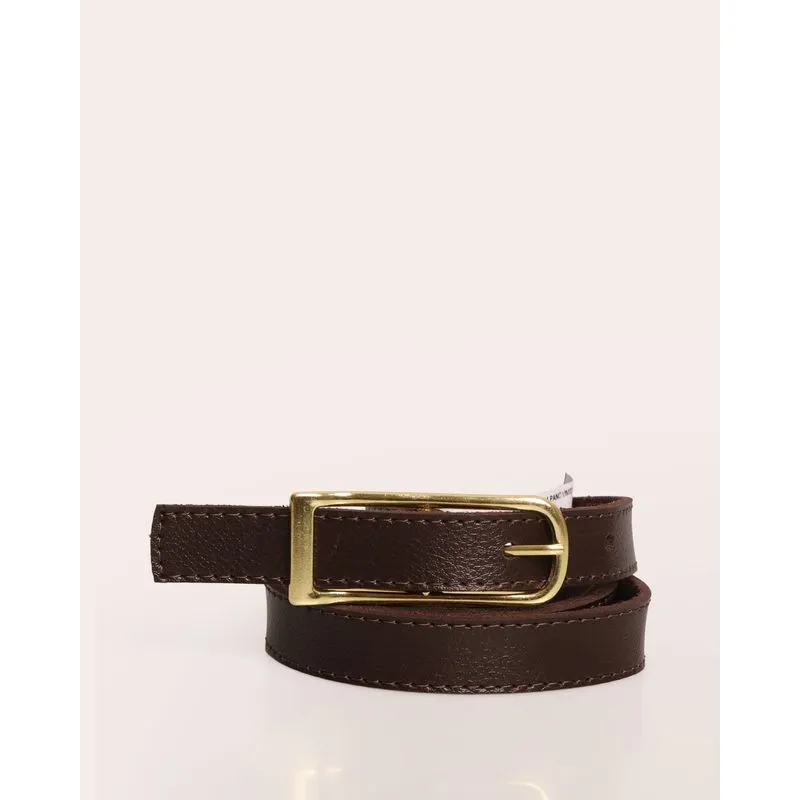 Cinto Feminino Fino com Fivela Dourada Marrom PP