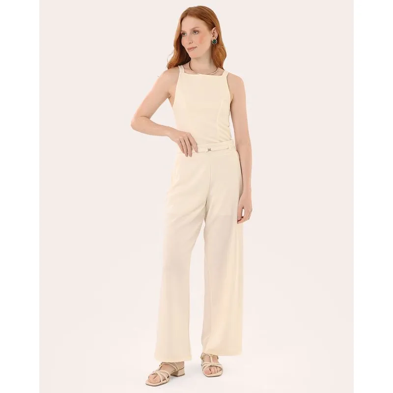 Calça Feminina Reta Crepe com Cinto Off White PP