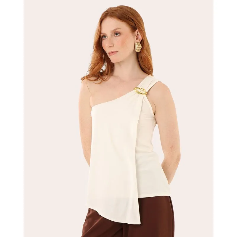 Blusa Feminina Assimétrica Um Ombro Só Off White PP