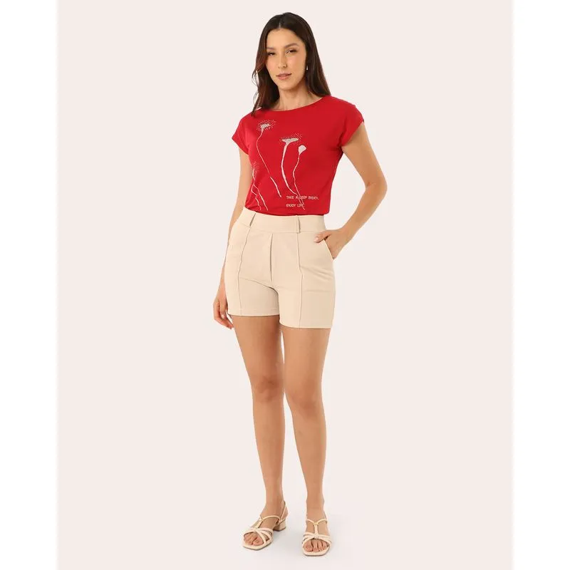 Shorts Feminino Curto Crepe com Bolsos Bege G