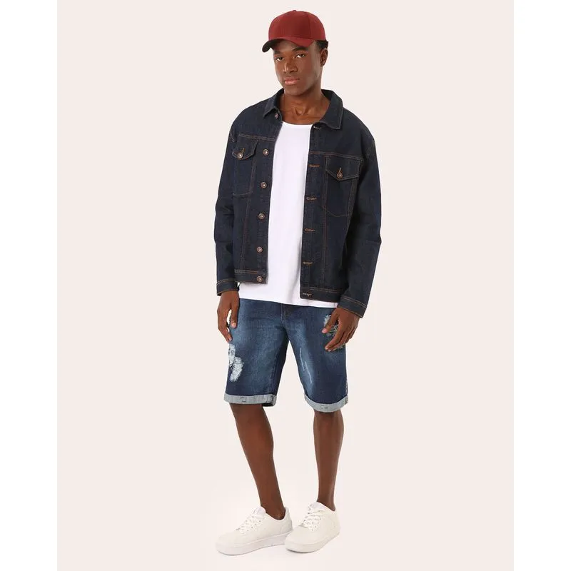 Bermuda Jeans Masculina Reta Destroyed com Bolsos Azul 48