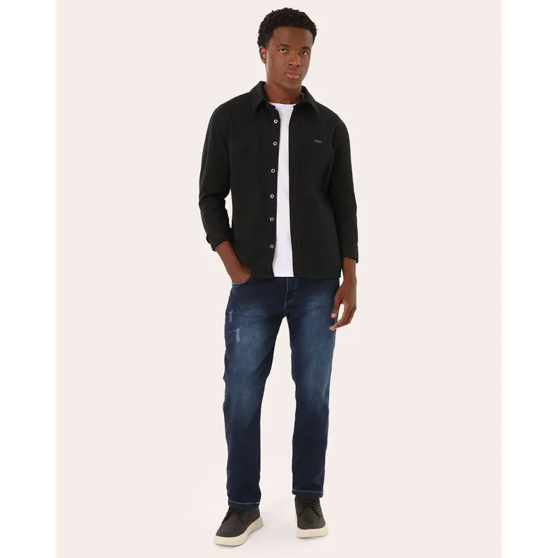 Calça Jeans Masculina Slim Estonada com Puídos Azul 40