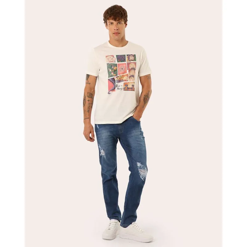 Calça Jeans Masculina Skinny Destroyed Estonado Azul 48