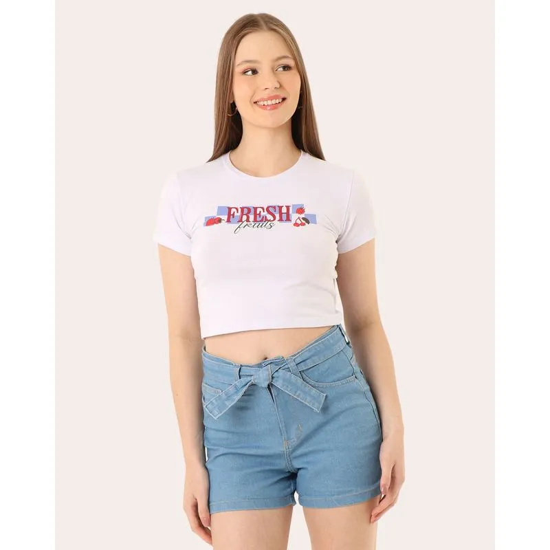 Blusa Feminina Cropped Algodão Fresh Fruit Branca P