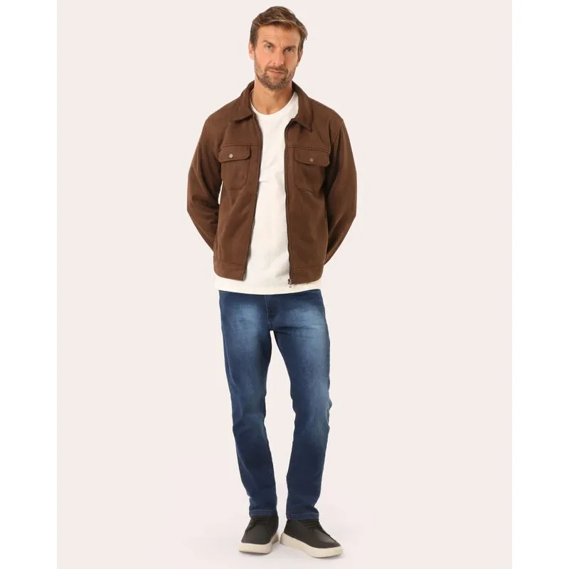 Calça Jeans Masculina Slim Estonada com Bolsos Azul Escuro 36