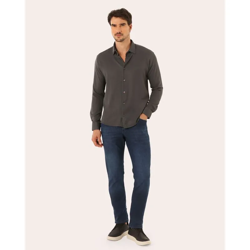 Calça Jeans Masculina Slim com Bolsos Azul Escuro 34