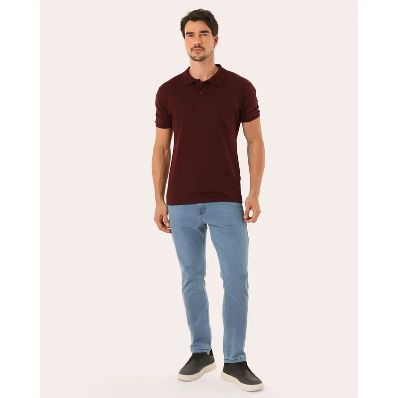 Calça Jeans Masculina Slim com Bolsos Azul Claro 44