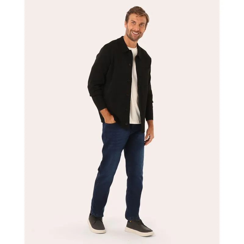 Calça Jeans Masculina Slim com Bolsos Azul Escuro 42