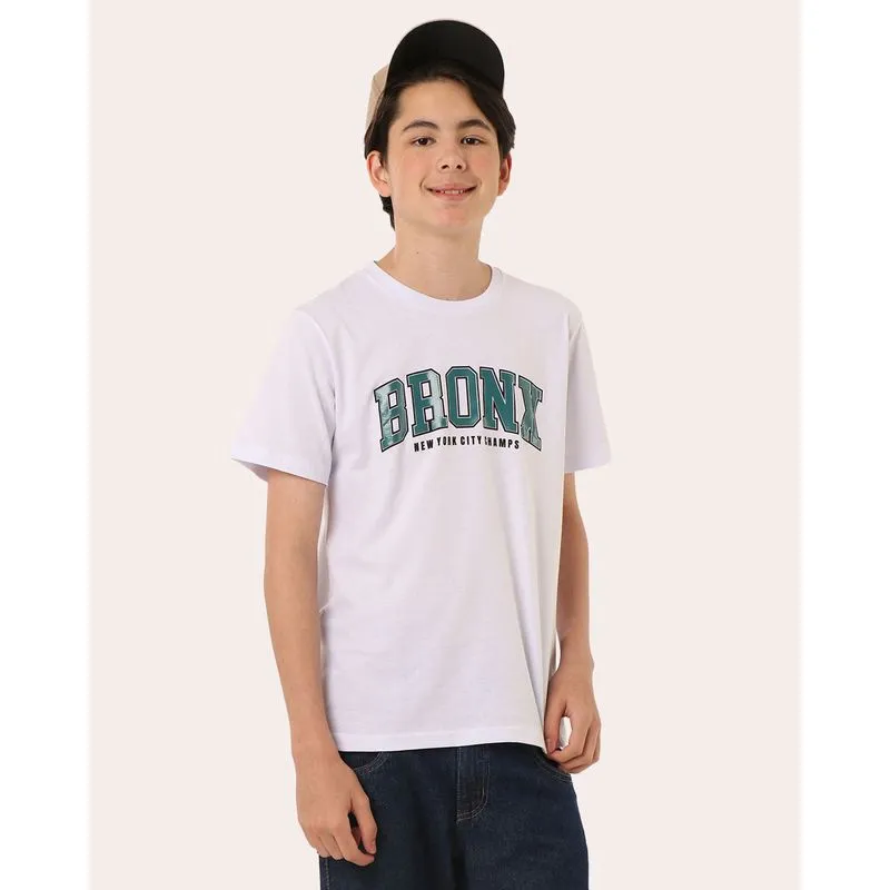 Camiseta Juvenil Algodão Bronx Manga Curta Branca 12