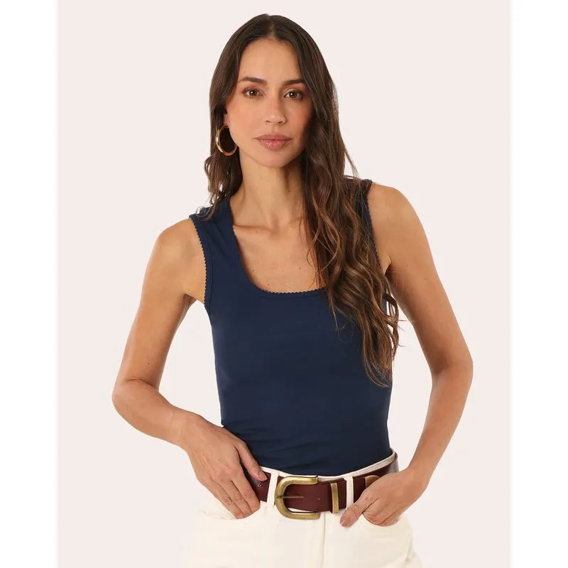 Regata Feminina Decote Quadrado com Picueta Marinho M
