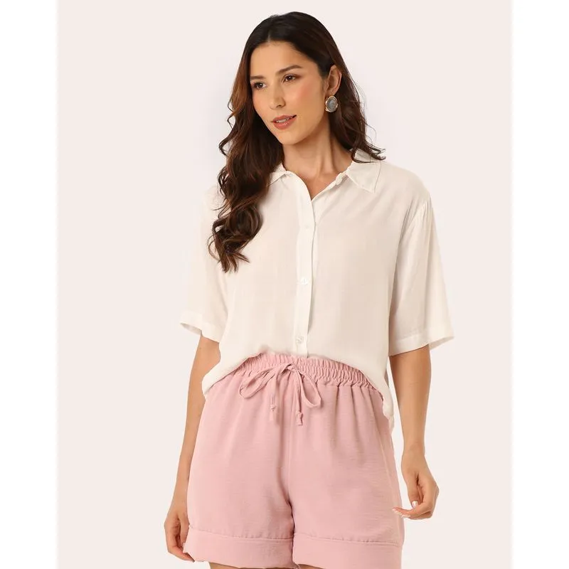 Camisa Feminina Viscose com Botões Off White P