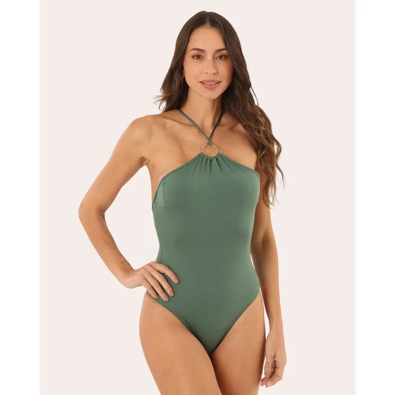 Maiô Feminino Cava Americana com Argola Verde G