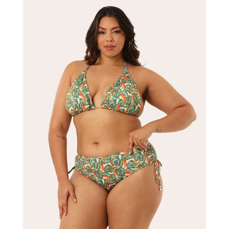 Biquini Plus Size Top Avulso Cortininha Estampa Floral Verde 48
