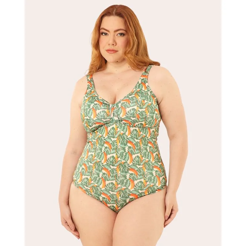 Maiô Plus Size Tradicional Bojo Removível Estampado Verde 48