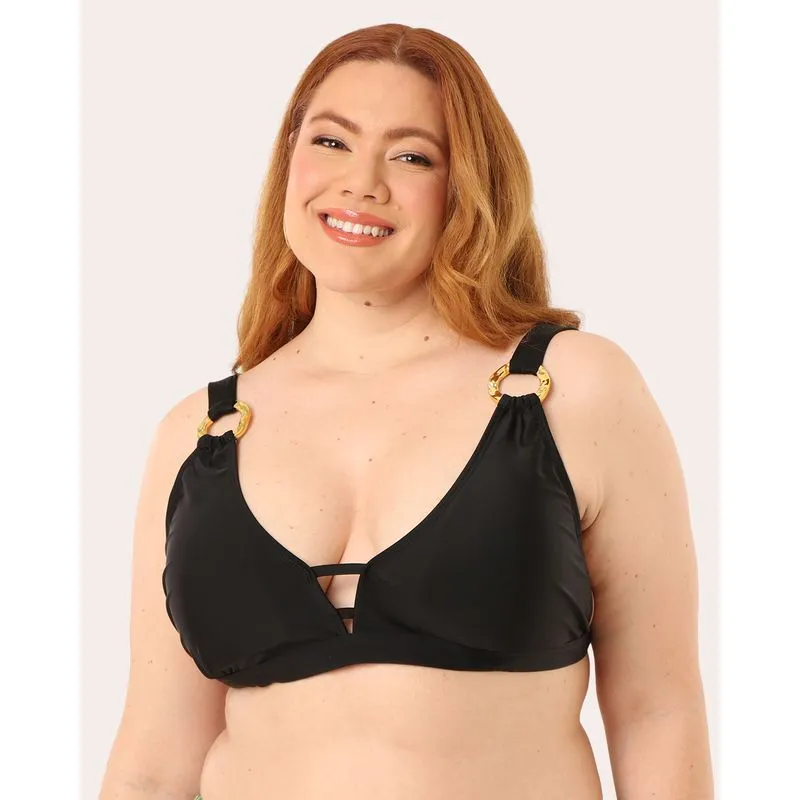 Biquini Plus Size Top Avulso com Aviamento Dourado Preto 54