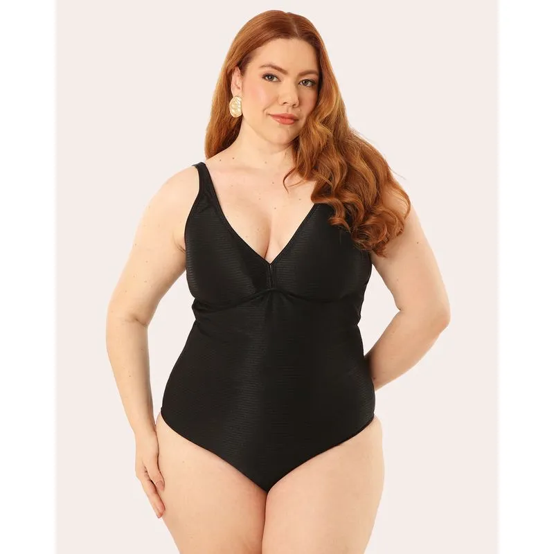 Maiô Plus Size Tradicional Texturizado Bojo Removível Preto 56