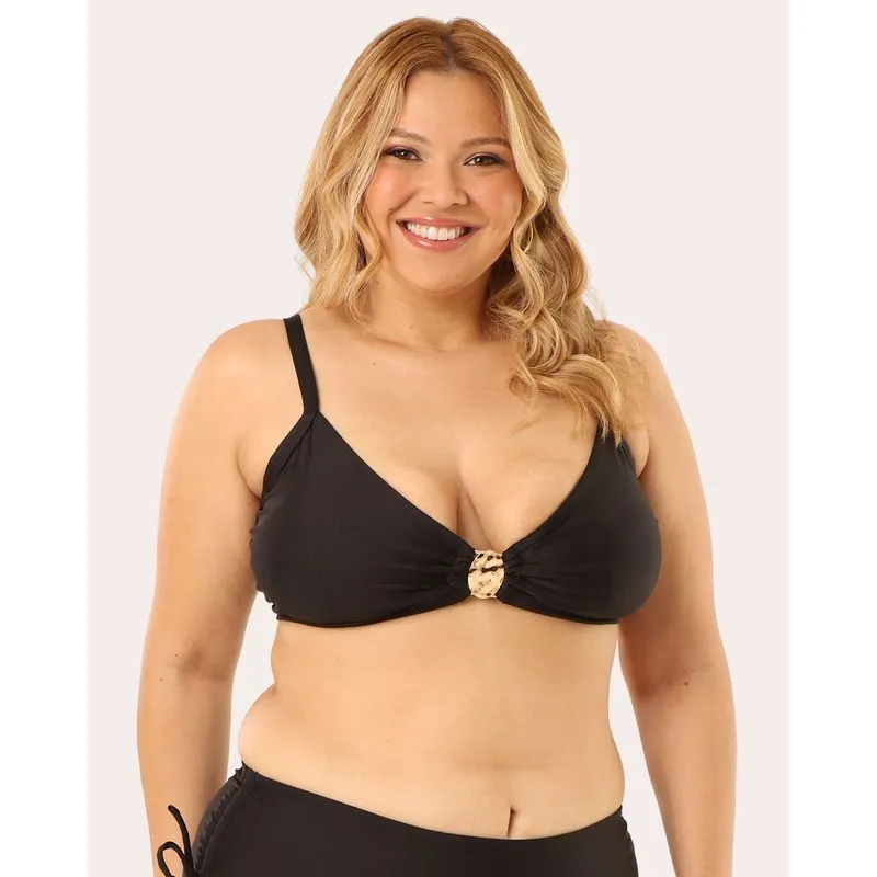 Top Biquíni Plus Size Avulso com Aviamento Dourado Preto 46