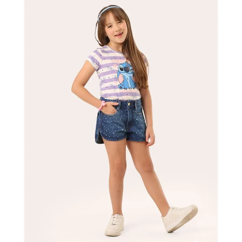 Short Jeans Infantil com Aplicações Azul 10