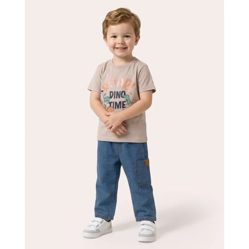 Calça Jeans Bebê Algodão Reta Cargo Algodão Azul 4