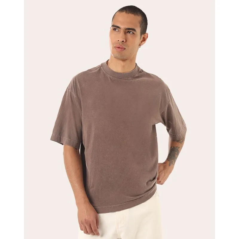 Camiseta Masculina Algodão Box Estonada Manga Curta Marrom M