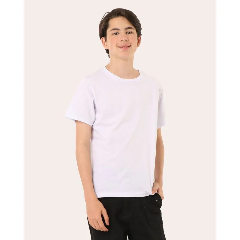 Camiseta Juvenil Algodão Básica Manga Curta Branca 12