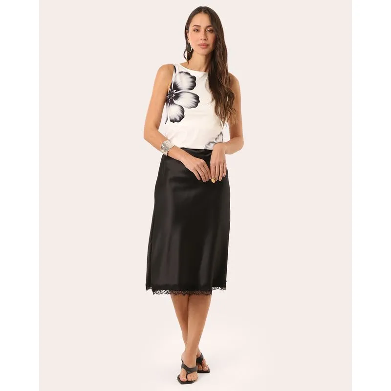 Saia Feminina Midi com Renda Preta GG