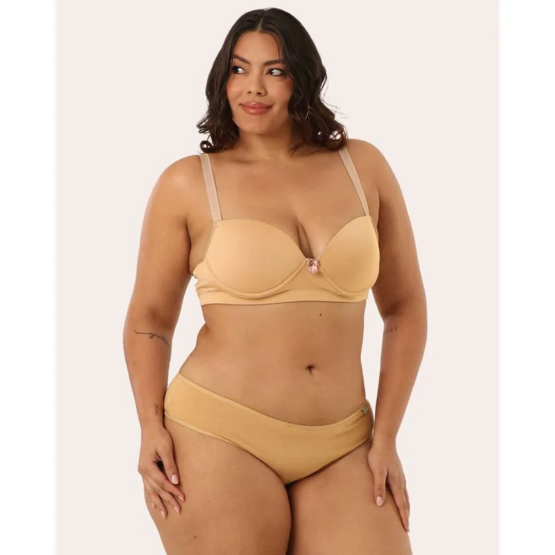 Calcinha Tanga Plus Size Feminina Cotton Bege 56