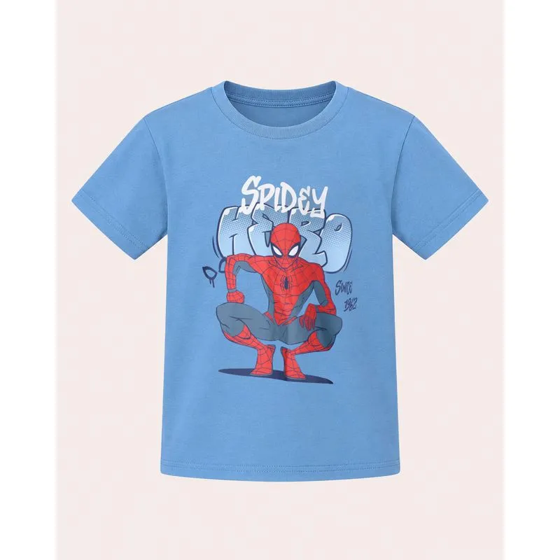 Camiseta Infantil Algodão Homem Aranha Manga Curta Azul 6