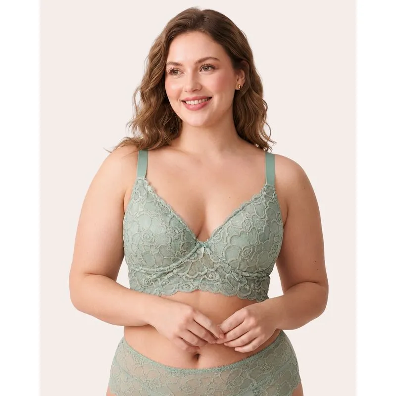 Sutiã Plus Size Feminino Alongado com Renda e Bojo Verde 50