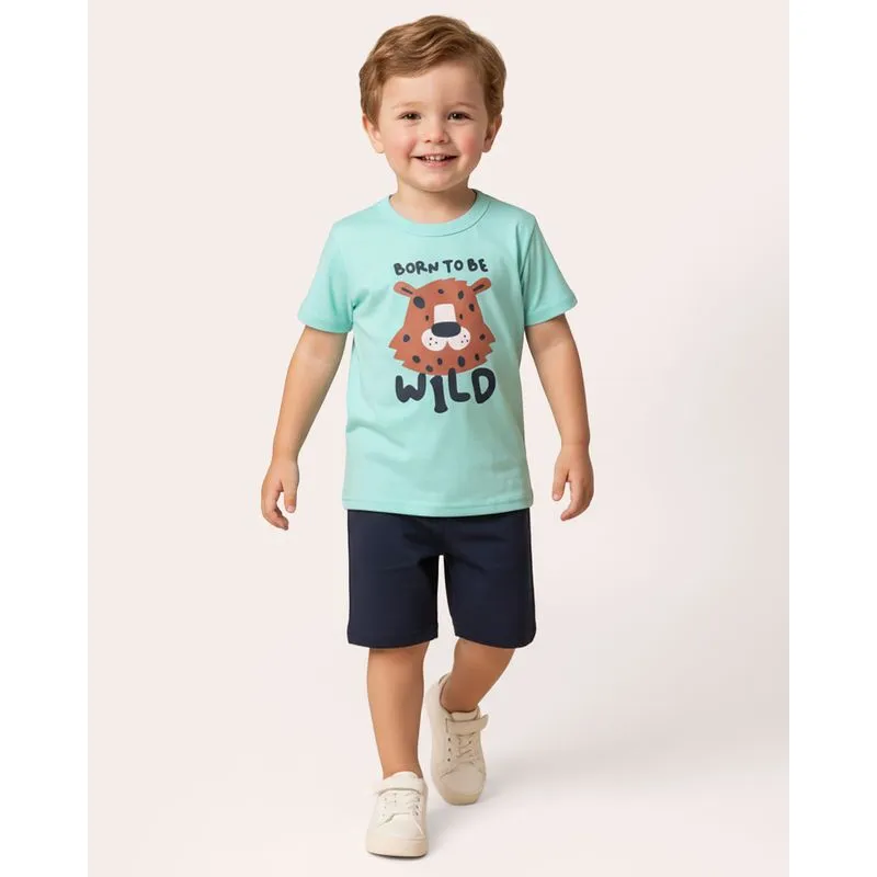 Conjunto Bebê Algodão Estampa Castor Manga Curta Verde 2
