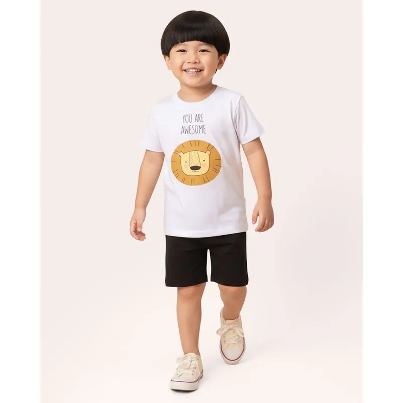 Conjunto Bebê Algodão Estampa Leão Manga Curta Branca 2