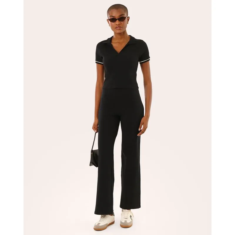 Calça Feminina Flare Básica Cós Largo Preta G