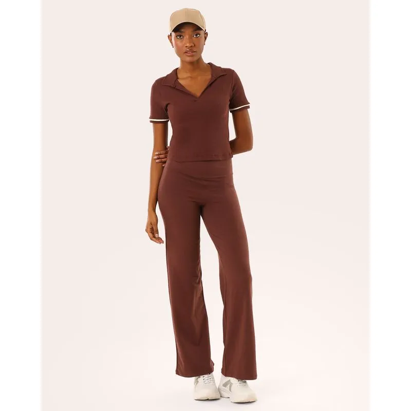 Calça Feminina Flare Básica Cós Largo Marrom G