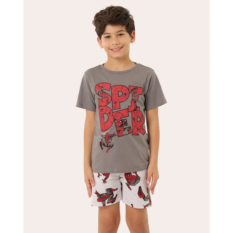Pijama Infantil Curto Marvel Homem Aranha Cinza 6