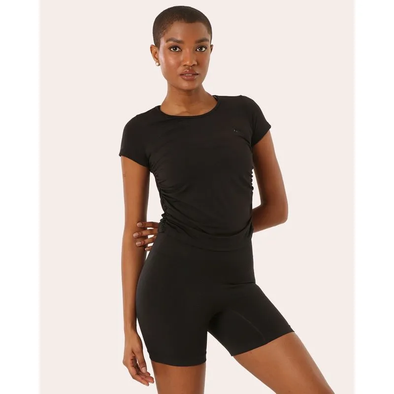 Blusa Feminino Fitness Fitter Franzida Manga Curta Preta G