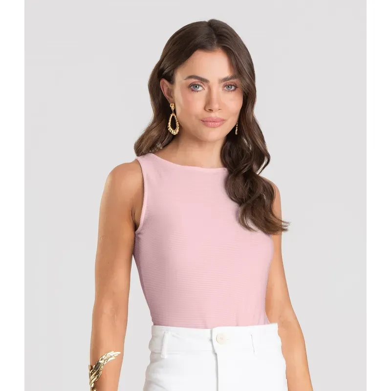 Body Feminino Canelado Dianna Rosa GG