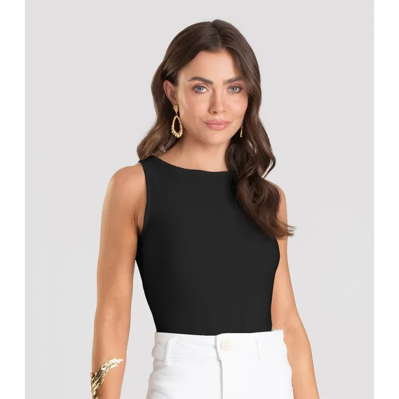 Body Feminino Canelado Dianna Preto G