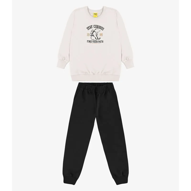 Conjunto Blusão e Calça Moletom Rovi Kids Bege 1
