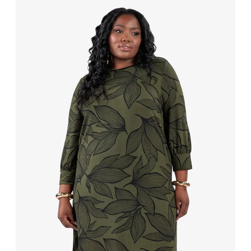 Vestido Midi Plus Size Manga 7/8 Secret Glam Verde Plus G1