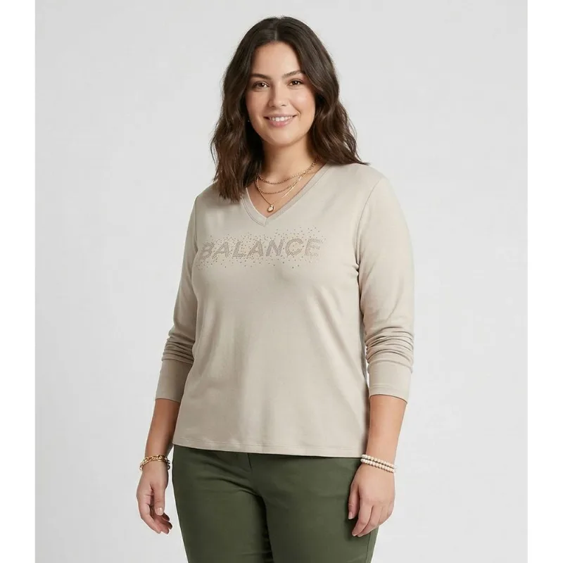 Blusa Manga Longa Plus Size Secret Glam Bege Plus G1